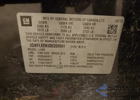 2013 Chevrolet Equinox 1Lt из США, поврежденный, VIN 2GNFLEEK9D6289991